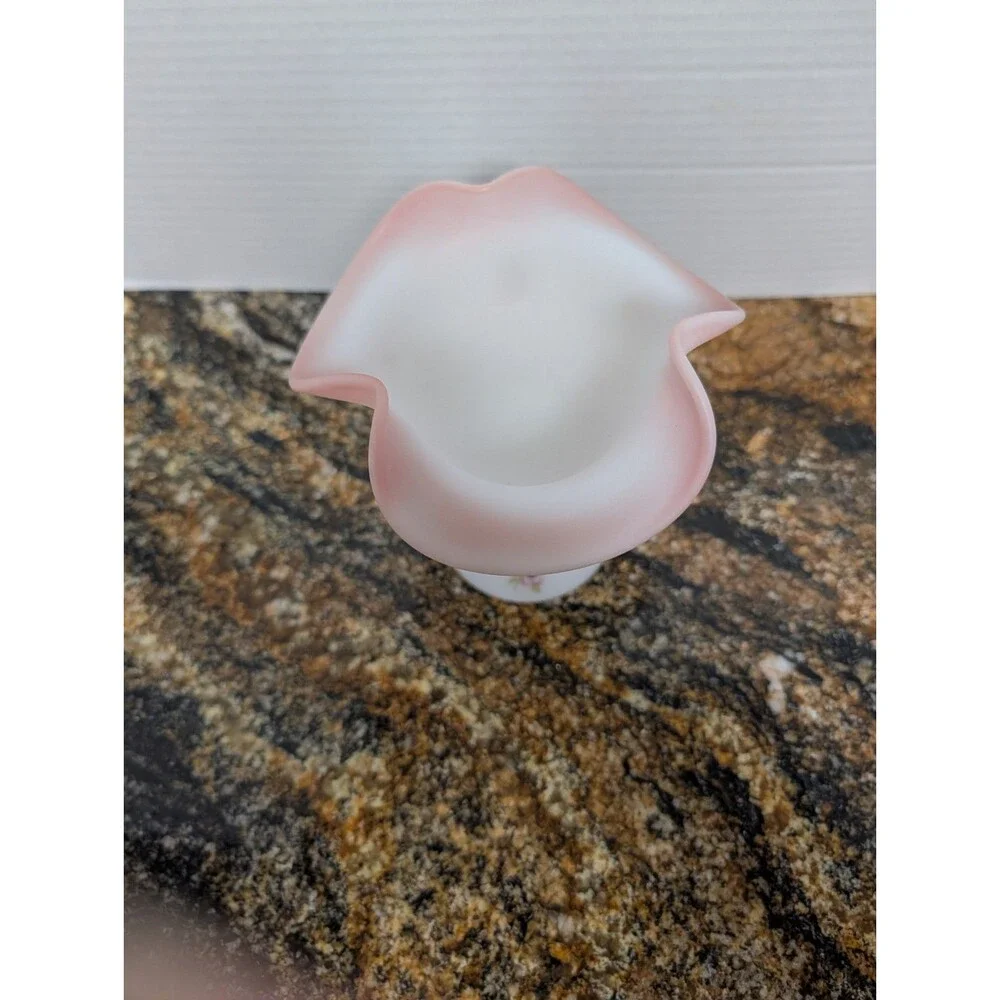Pink Fenton Flower Burmese Glass Rose Bowl And Cabbage Compote MCM Uranium
